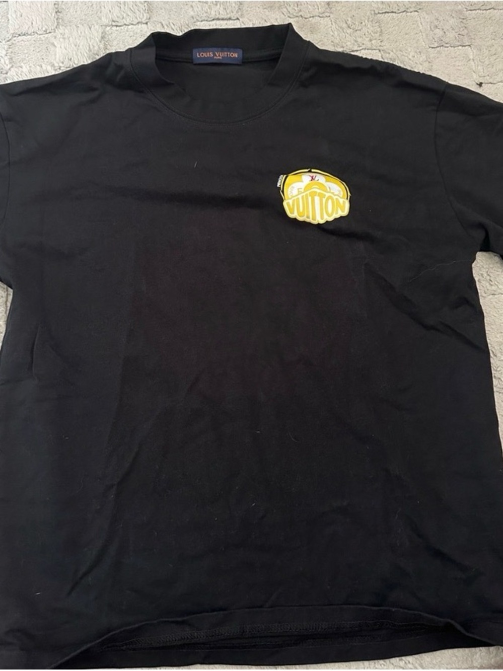 Louis Vuitton Black Tee with Yellow Logo Patch Size Small